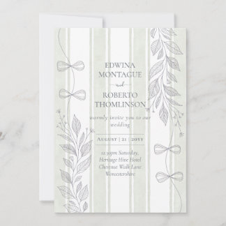 Invitation Heritage Sage Botanical Ribbon Line Bows Wedding