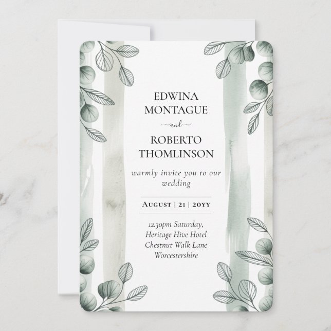 Invitation Heritage Sage Eucalyptus Botanical Wedding (Devant)