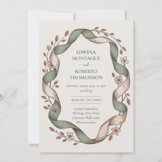 Invitation Heritage Twined Ribbon Floral Frame Elegant Weddin