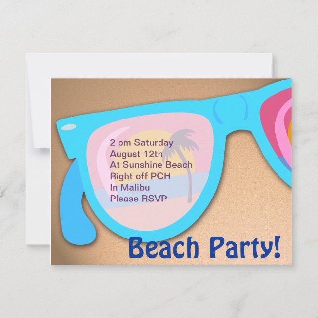 Invitation Heure de la fête de plage de Shades Beach (Devant)