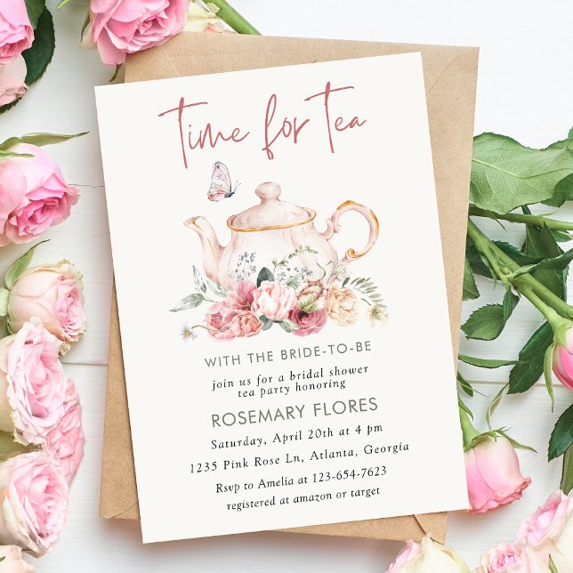 Invitation Heure Pour La Fête des mariées De Thé Boho Teapot (Créateur téléchargé)