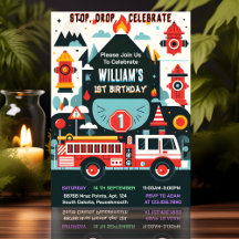 Heure Red Hot Fire Truck Engine Sécurité 1er anniv