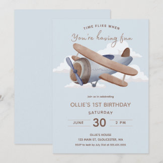 Invitation Heure vol Vintage voyage premier anniversaire