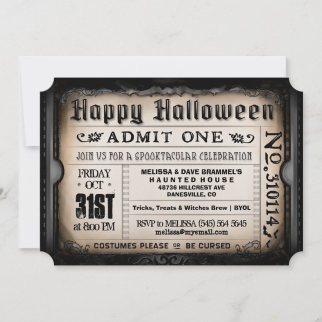 Invitation heureuse de billet de Halloween (Devant)