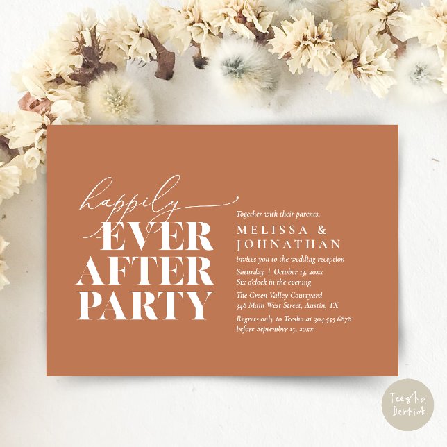 Invitation Heureusement Après La Fête, Réception De Mariage M (Happily Ever After Party, Modern Wedding Reception Dinner Invitation Card pdf Copper Brown)
