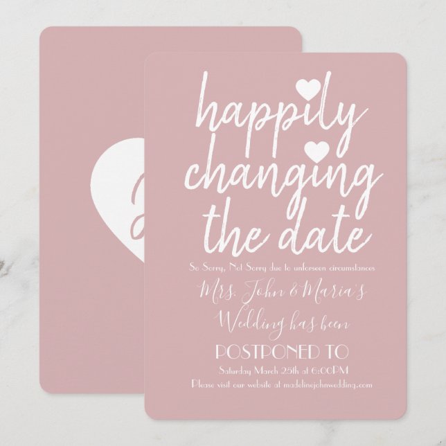 Invitation Heureusement de changer le Mariage de date rose pâ (Devant / Derrière)