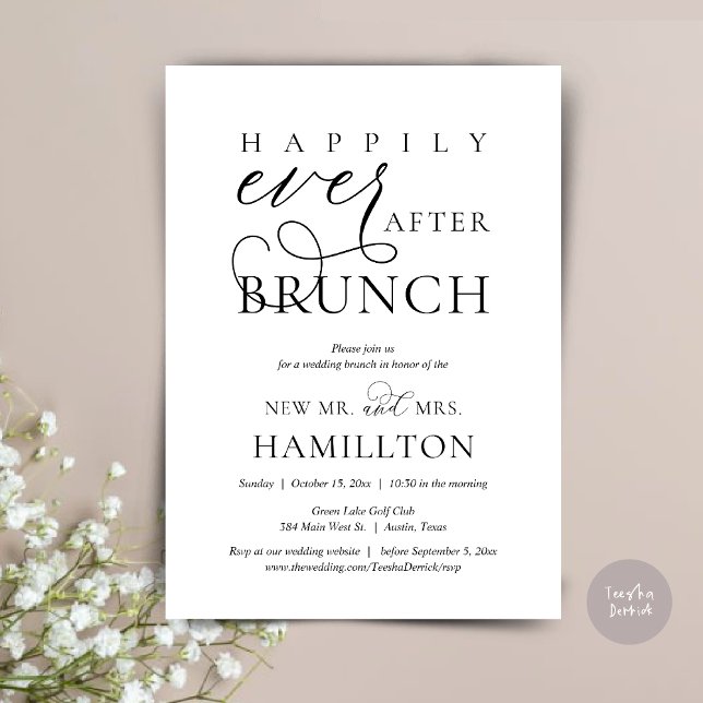Invitation Heureusement Jamais après Brunch Post Mariage Célé (Happily Ever After Brunch Post Wedding Celebration Invitation Card, PDF, in Black and White)
