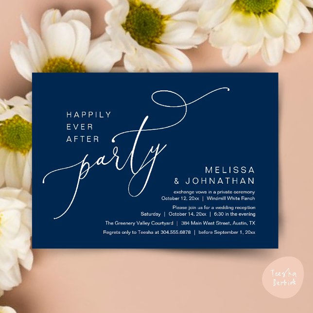 Invitation Heureusement Jamais Après La Fête Réception De Mar (Happily Ever After Party Modern Wedding Reception Dinner Brunch Lunch Invites card PDF Navy Blue)