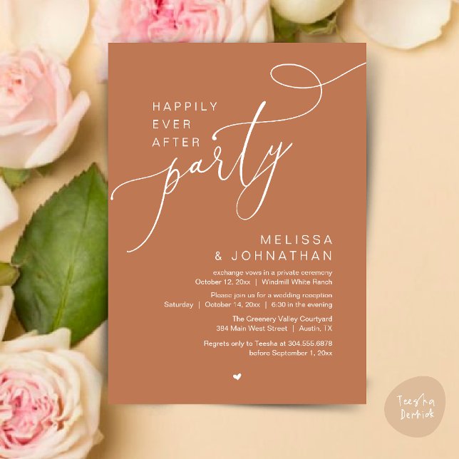 Invitation Heureusement Jamais Après La Fête Réception De Mar (Happily Ever After Party Modern Wedding Reception Dinner Brunch Lunch Invites card PDF Copper Brown)