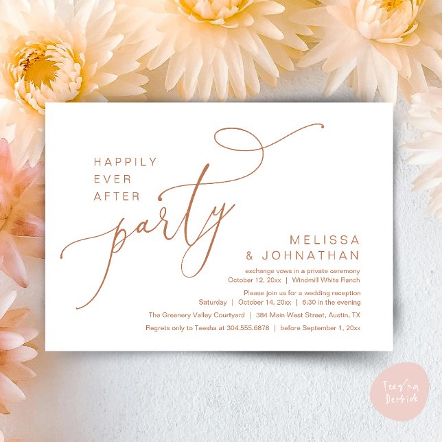 Invitation Heureusement Jamais Après La Fête Réception De Mar (Happily Ever After Party Modern Wedding Reception Dinner Brunch Lunch Invites card PDF Copper Brown)