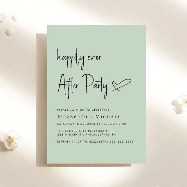 Invitation Heureusement Jamais Après La Fête Sage Mariage Réc (An chic Happily Ever After Party invitation for your wedding celebration)