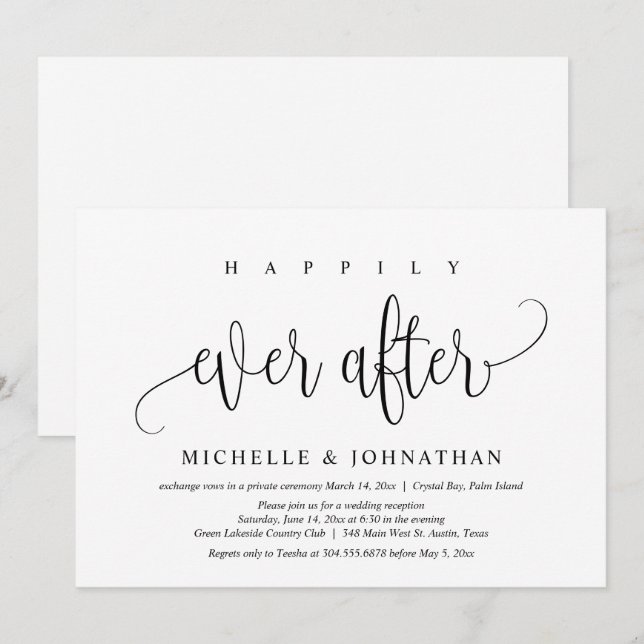 Invitation Heureusement Jamais Après, Mariage Elopement Céléb (Devant / Derrière)