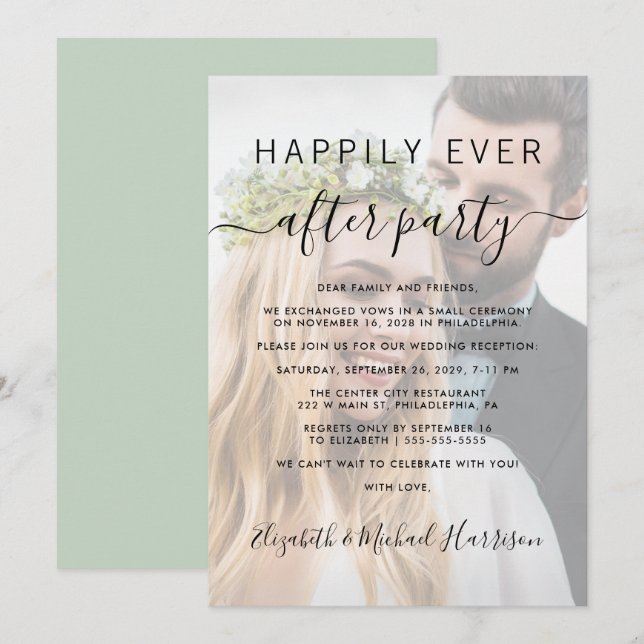 Invitation Heureusement Jamais Après Photo Mariage Réception  (Devant / Derrière)