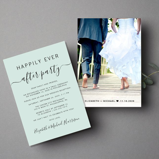 Invitation Heureusement Jamais Après Photo Mint Mariage Récep (Créateur téléchargé)