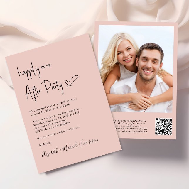 Invitation Heureusement Jamais Après Photo QR Code Réception  (An chic Happily Ever After Party all-in-one invitation for your wedding celebration)