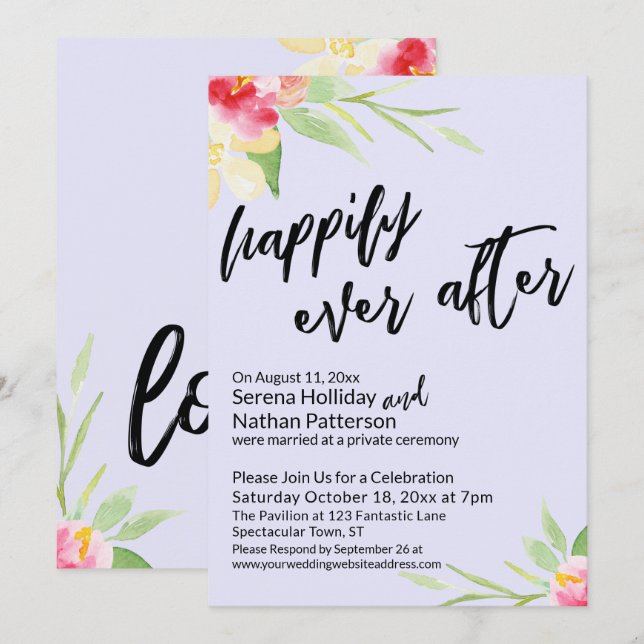 Invitation Heureusement toujours après aquarelle Fleurs sur L (Devant / Derrière)