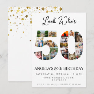 Invitation heureux 50e anniversaire Photo Collage or et blanc