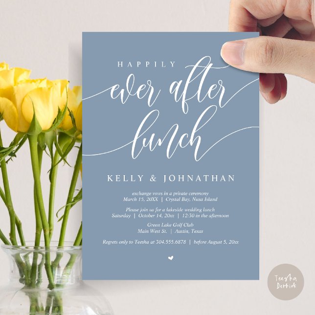 Invitation Heureux après le déjeuner Mariage, en Dusty Blue (Happily Ever After Wedding Lunch Invitation Card, PDF, Modern Calligraphy, in Dusty Blue)
