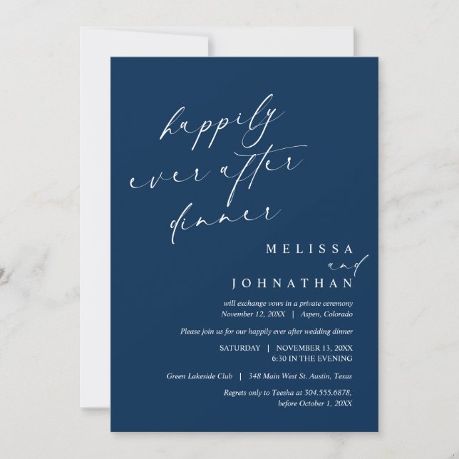 Invitation Heureux Après Le Dîner, Mariage Elopement Party (Devant)