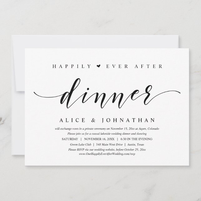 Invitation Heureux Après Le Dîner, Mariage Elopement Party (Devant)