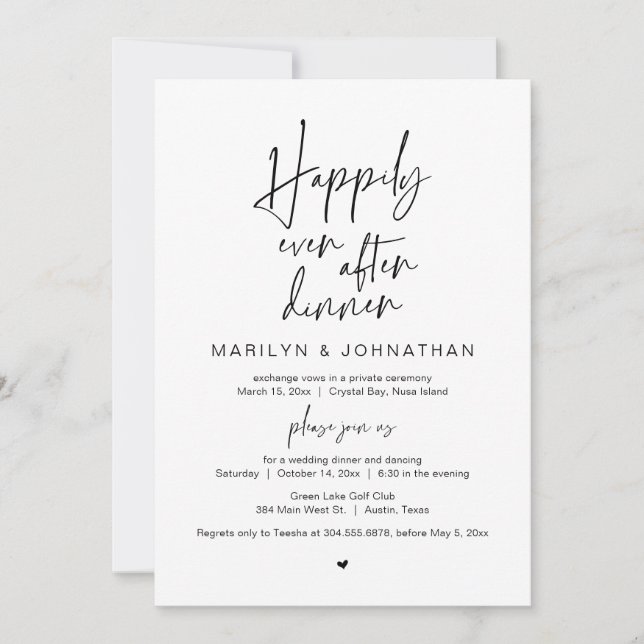 Invitation Heureux Après Le Dîner, Mariage Elopement Party (Devant)