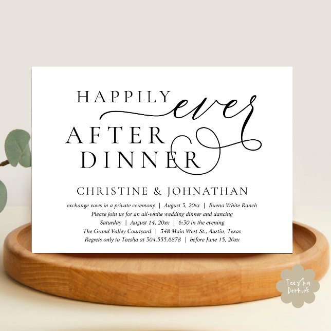 Invitation Heureux Après Le Dîner, Mariage Elopement Party (Happily Ever After Dinner Invitation Card, Modern Wedding Party Romantic PDF in Black White)