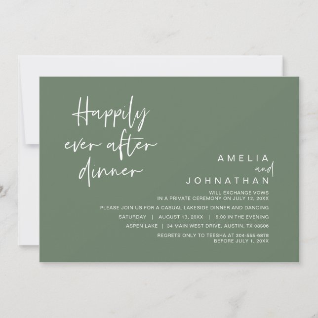 Invitation Heureux Après Le Dîner Mariage, Sage Green (Devant)