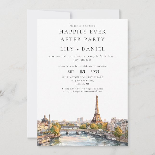 Invitation Heureux après Paris France Mariage (Devant)