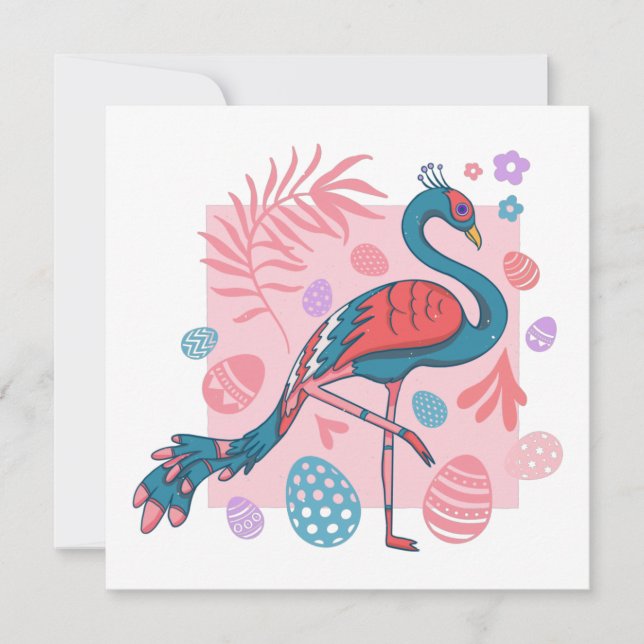 Invitation heureux Easter Egg rétro paon (Devant)