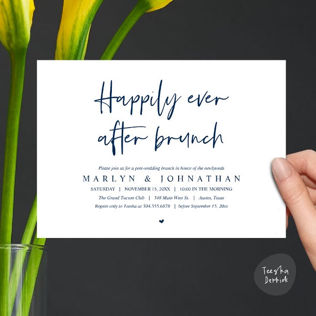Invitation Heureux Jamais Après Brunch, Mariage Elopement (Happily Ever After Brunch, Modern Romantic Post Wedding Invitation Card, PDF, navy Blue)