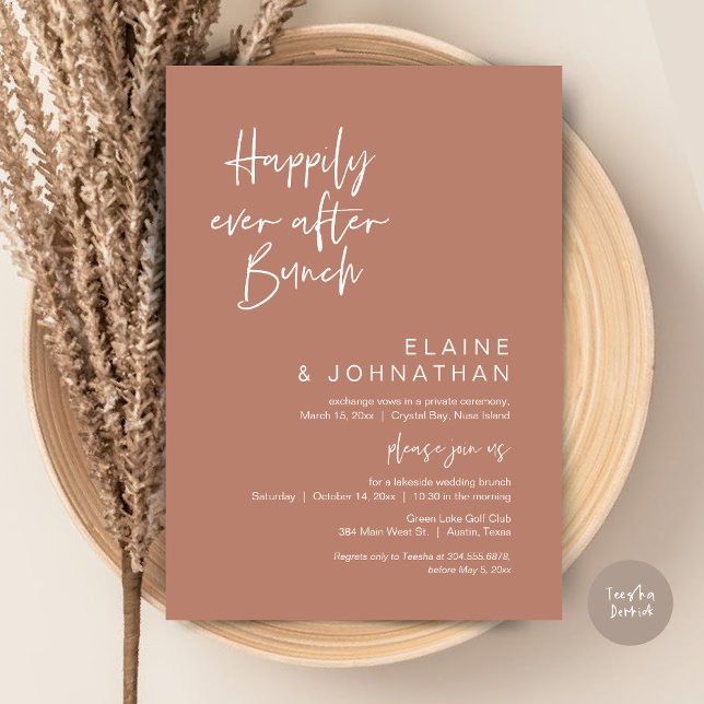 Invitation Heureux Jamais Après Brunch Mariage, Terracotta (Happily Ever After Brunch, Modern Wedding Elopement, Invitation Card, PDF, in Terracotta Brown)