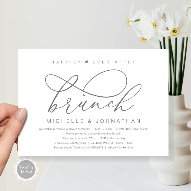 Invitation Heureux Jamais Après Brunch, Parti Romantique Mode (Happily Ever After Brunch Party, Invitation Card, Modern Romantic Wedding Elopement, Dark Grey )