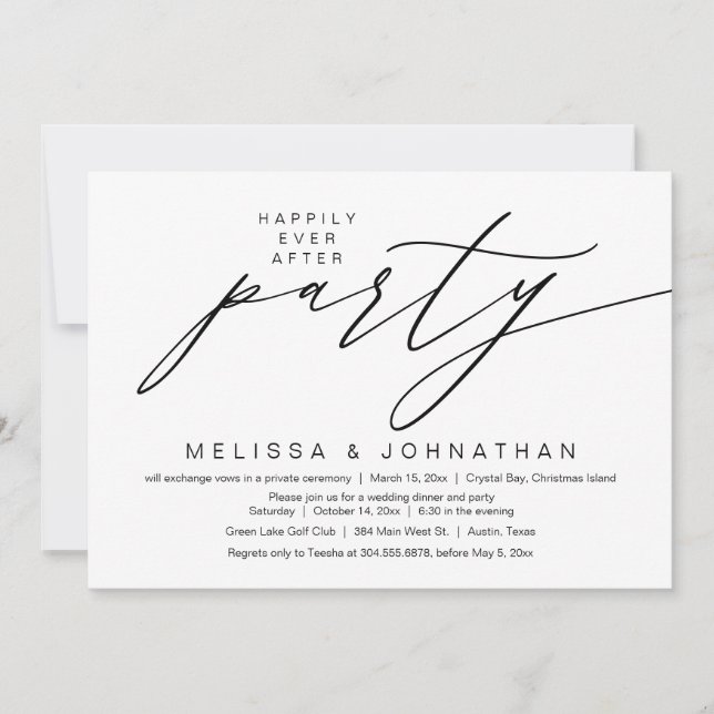 Invitation Heureux Jamais Après La Fête, Elopement Mariage (Devant)