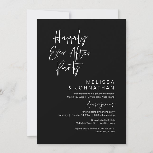 Invitation Heureux Jamais Après La Fête, Elopement Mariage (Devant)