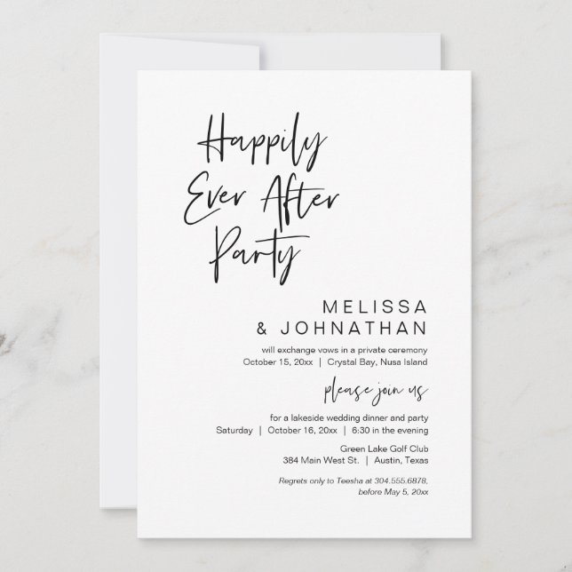 Invitation Heureux Jamais Après La Fête, Elopement Mariage (Devant)