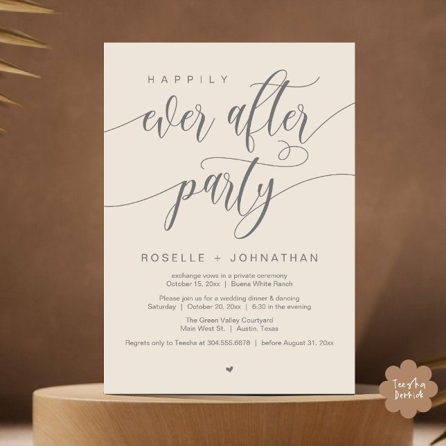 Invitation Heureux Jamais Après La Fête Moderne Dîner Mariage (Happily Ever After Party Modern Wedding Dinner Dancing Invitation Card PDF Cream Grey)