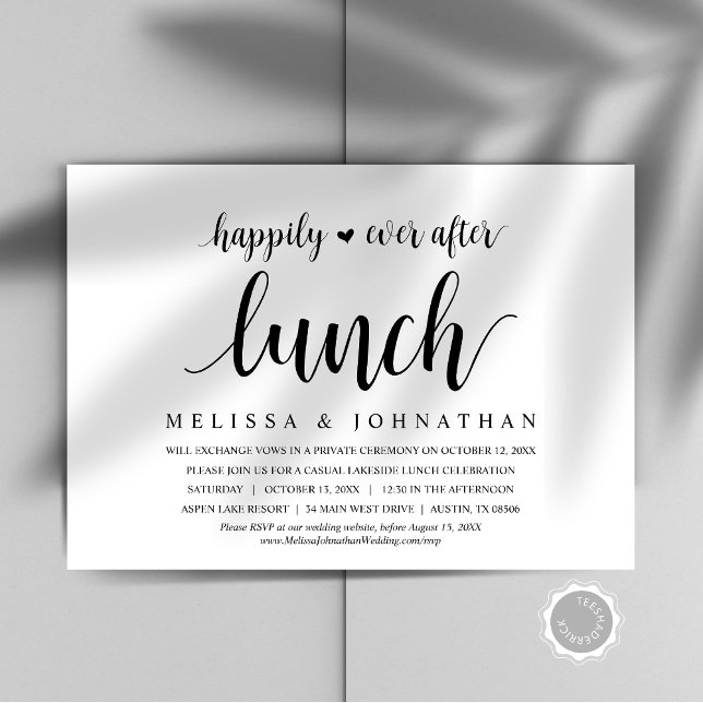 Invitation Heureux Jamais Après Le Déjeuner Du Mariage Elopem (Happily Ever After Wedding Elopement Lunch Celebration Invitation Card, Downloadable, Modern Rustic)