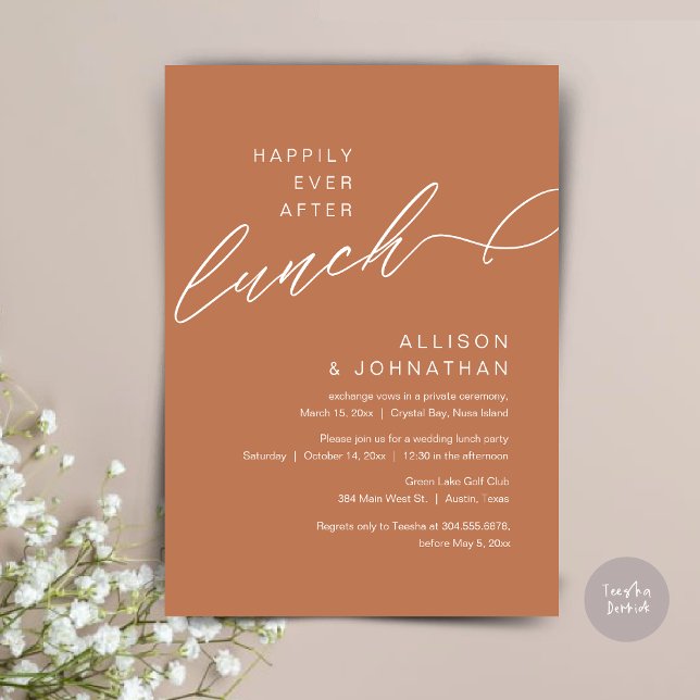 Invitation Heureux Jamais Après Le Déjeuner, Mariage, Cuivre  (Happily Ever After Lunch, Wedding, Copper Brown Invitation card, pdf)