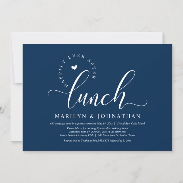 Invitation Heureux Jamais Après Le Déjeuner, Mariage Elopemen (Devant)