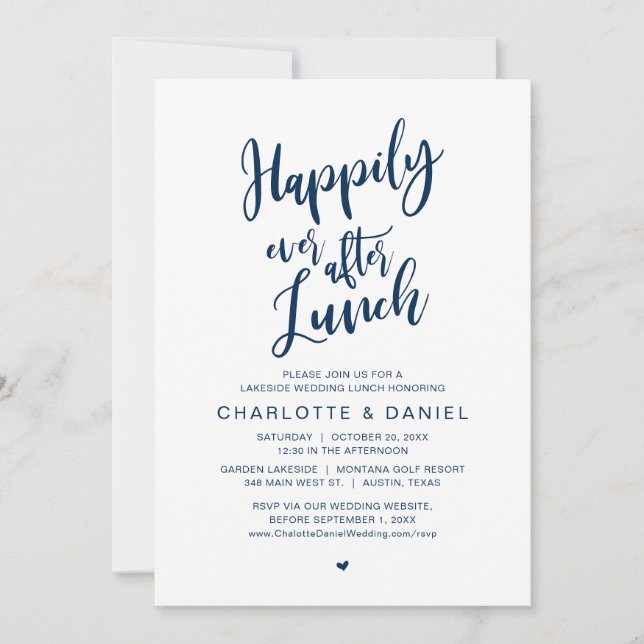 Invitation Heureux Jamais Après Le Déjeuner, Mariage Elopemen (Devant)