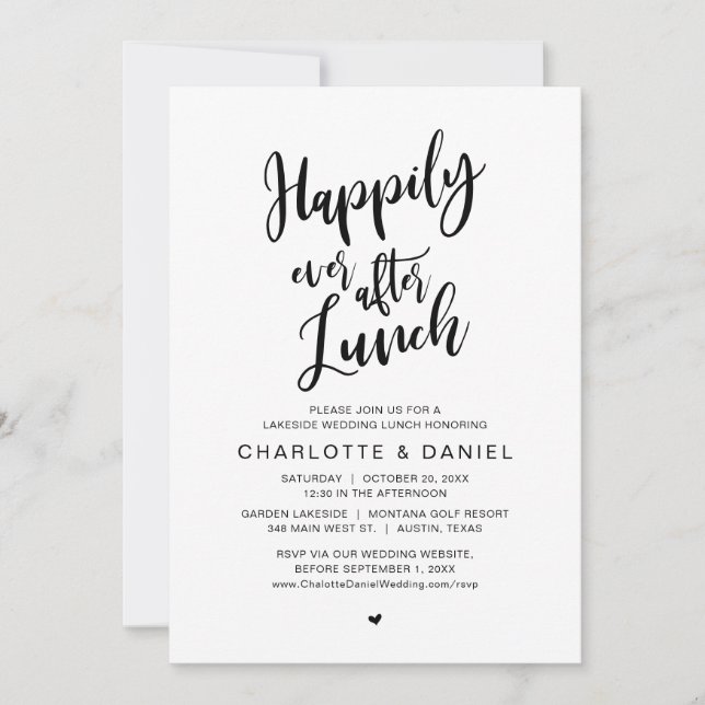 Invitation Heureux Jamais Après Le Déjeuner, Mariage Elopemen (Devant)