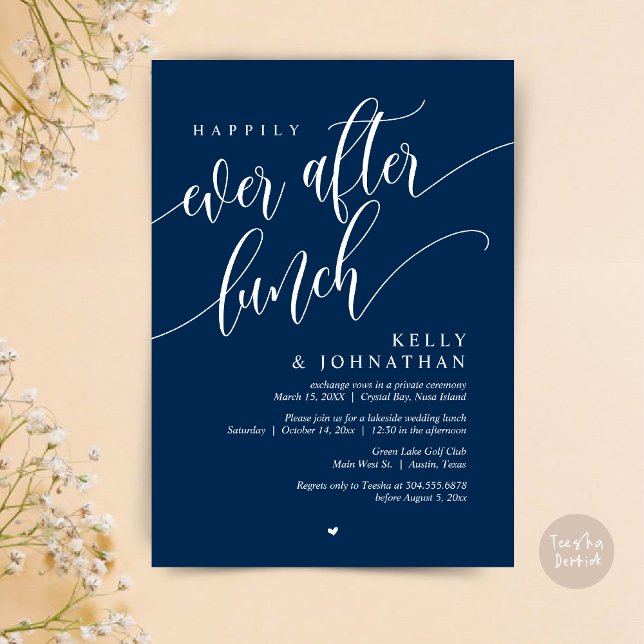 Invitation Heureux Jamais Après Le Déjeuner Mariage, Navy Blu (Happily Ever After Lunch Invitation Card, PDF, Post Wedding Celebration, in Classy Navy Blue)