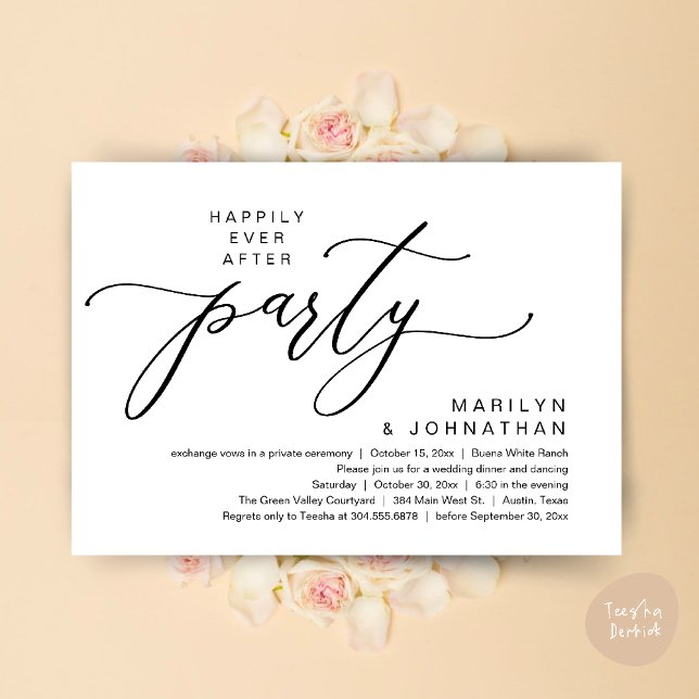 Invitation Heureux Jamais Après Le Dîner D'Elopement Du Maria (Happily Ever After Party Wedding Elopement Romantic Dinner Brunch Invitation Card PDF White Black)