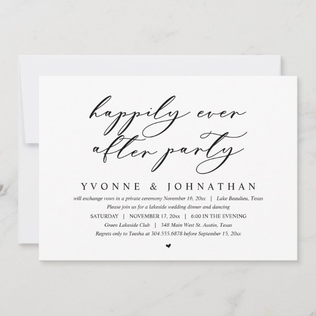 Invitation Heureux Jamais Après Le Dîner Mariage Elopement (Devant)
