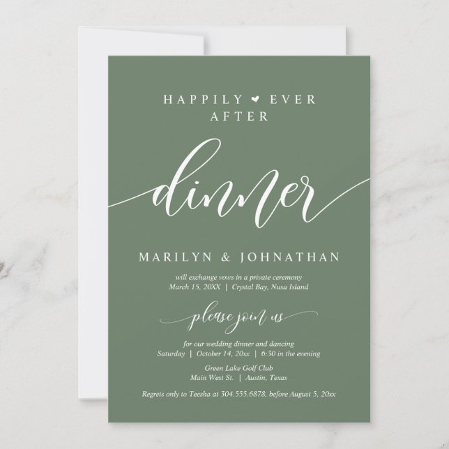 Invitation Heureux Jamais Après Le Dîner Mariage Elopement (Devant)