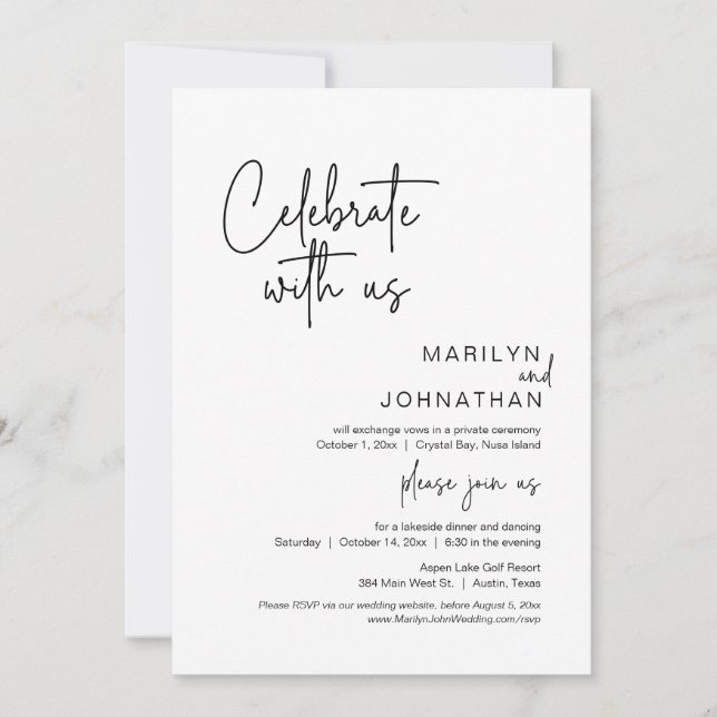 Invitation Heureux Jamais Après Le Dîner Mariage Elopement (Devant)