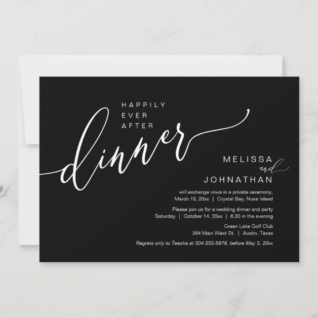 Invitation Heureux Jamais Après Le Dîner Mariage Elopement (Devant)