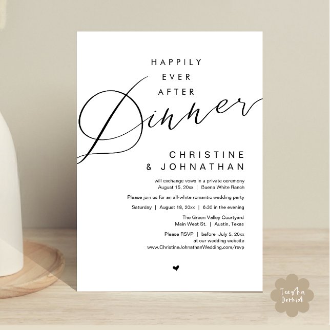 Invitation Heureux Jamais Après Le Dîner Mariage Elopement Pa (Happily Ever After Party Invitation Card PDF Modern Wedding Dinner Dancing Black White )