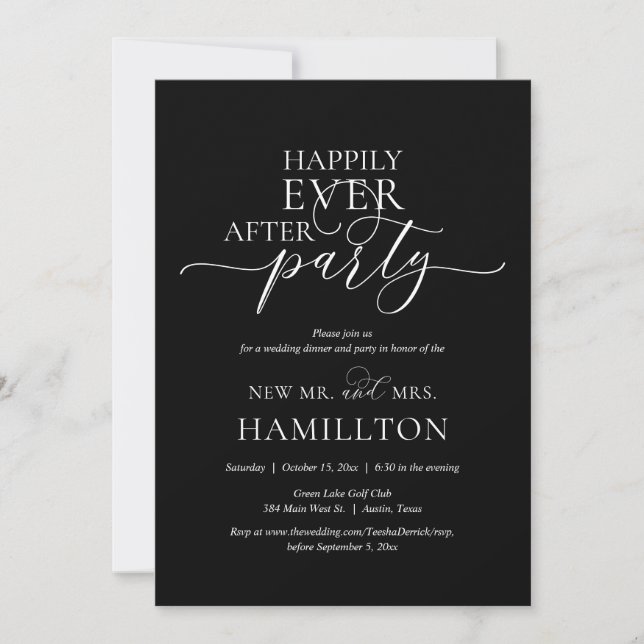 Invitation Heureux Jamais Après Le Dîner Mariage Soirée Dark  (Devant)