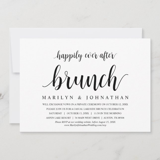 Invitation Heureux Jamais Après Le Mariage Elopement Diner Br (Devant)